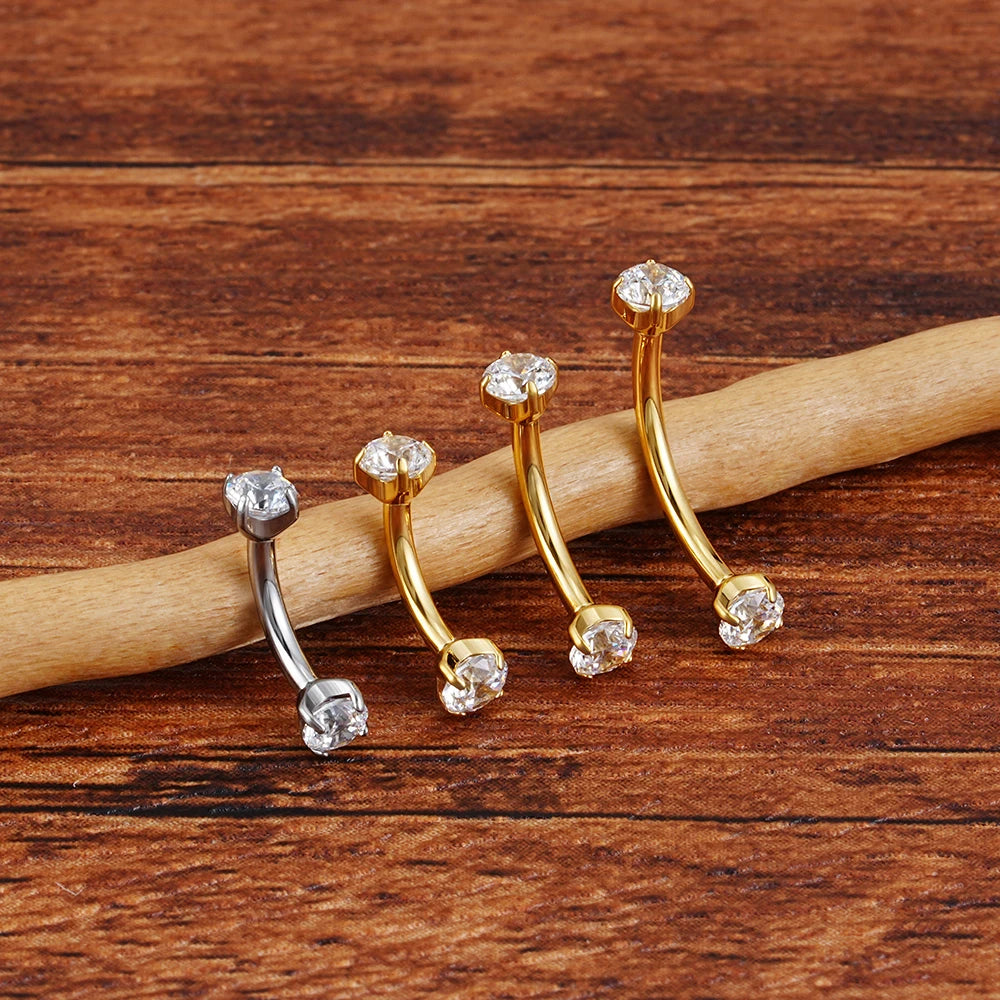 Right Grand ASTM F136 Titanium 16G CZ Cartilage Helix Daith Rook Earring Eyebrow Curved Barbell Labret Lip Piercing Body Jewelry