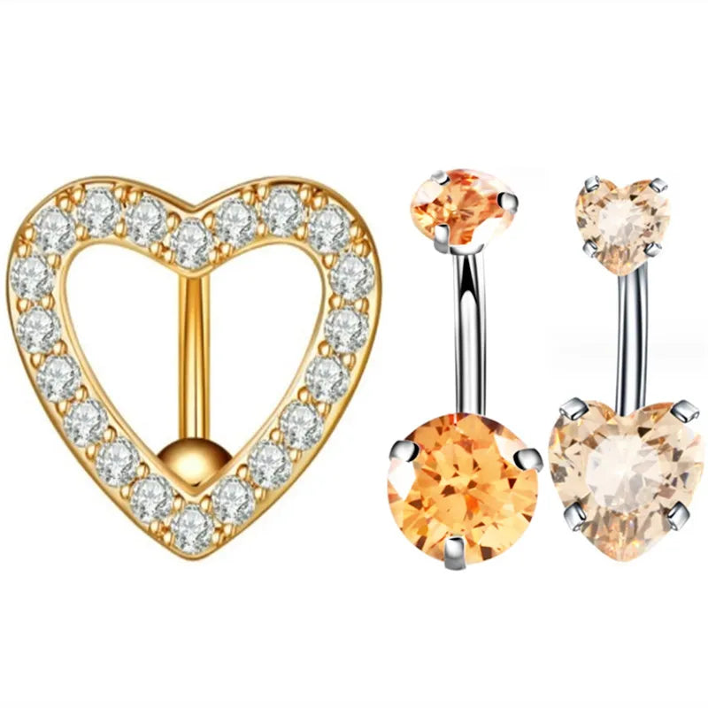 3PCS Heart Crystal Belly Button Piercing Jewelry Set Red Cz Navel Piercing Bulk Flower Belly Rings Pack Piercing Ombligo Lote