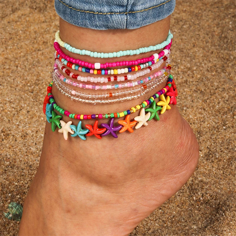 Bohemian Handmade Colorful Beads Anklets Summer Beach On Leg Foot Chain Bracelet Anklet Women Girls Holiday Jewelry Gifts
