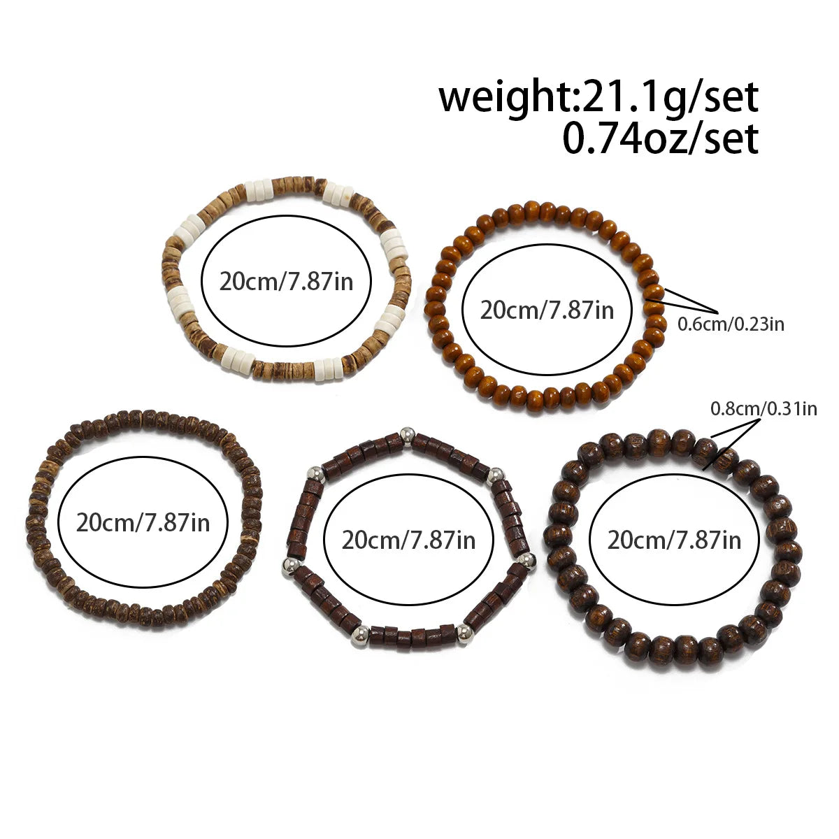 5pcs/set Wooden Beads Bracelet for Men,Hip Hop Niche Natural Stone Stacked Bracelet,Male Handmade Jewelry Gifts