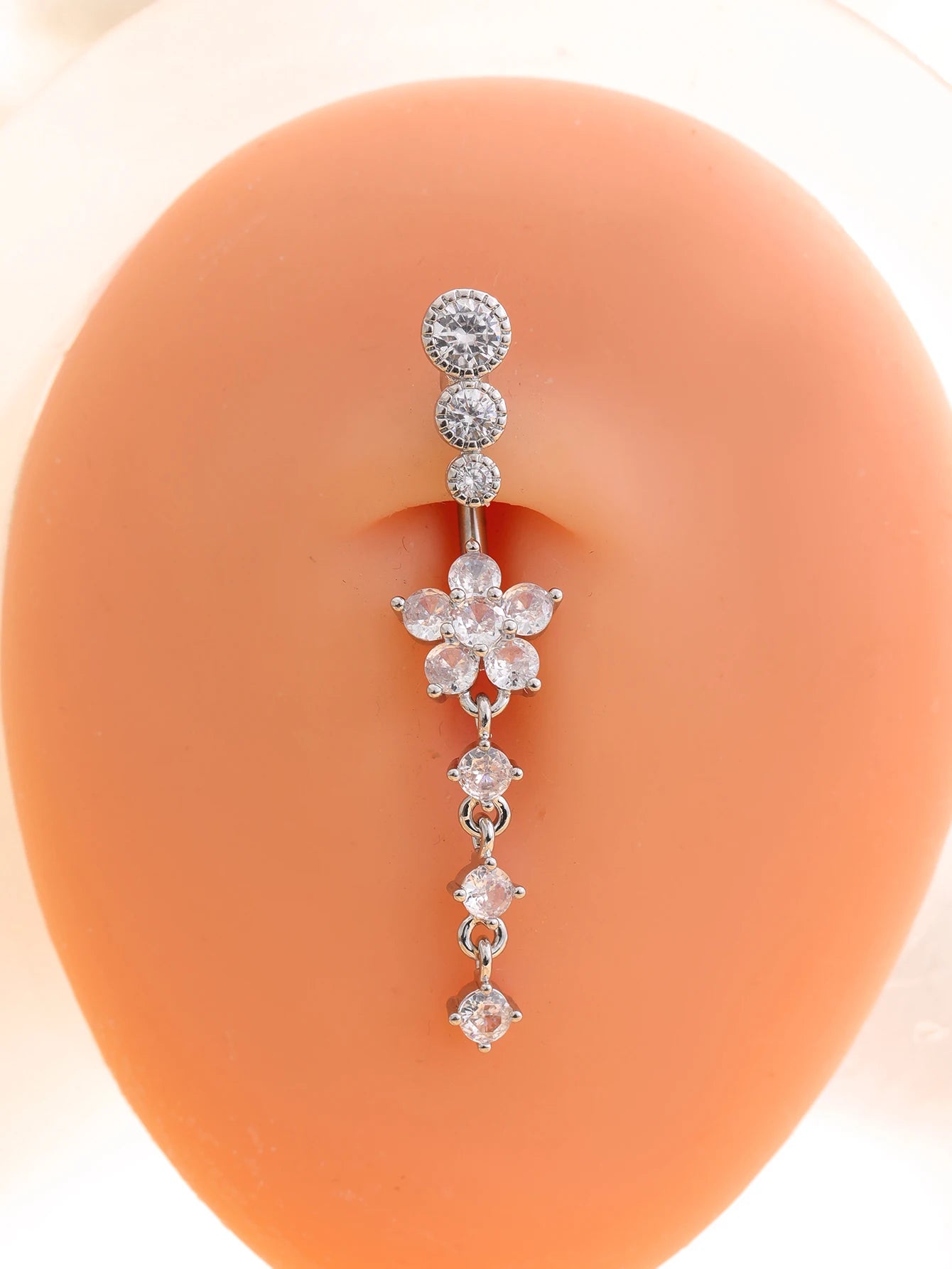 Gold Color Stainless Steel Belly Button Ring Long Dangled Flower CZ Crystal Navel Belly Piercing Rings for Women Sexy Jewelry