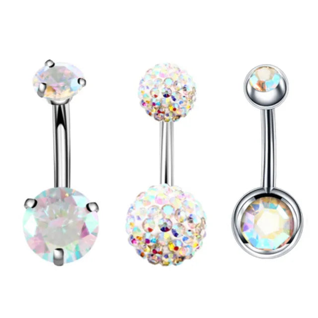 3PCS Heart Crystal Belly Button Piercing Jewelry Set Red Cz Navel Piercing Bulk Flower Belly Rings Pack Piercing Ombligo Lote