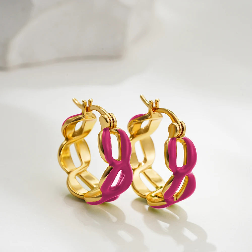 Fahsion Gold Color Twist Chain Link Hoop Earrings for Women Stainless Steel Statement Enamel Metal Huggie Earring Jewelry Aretes