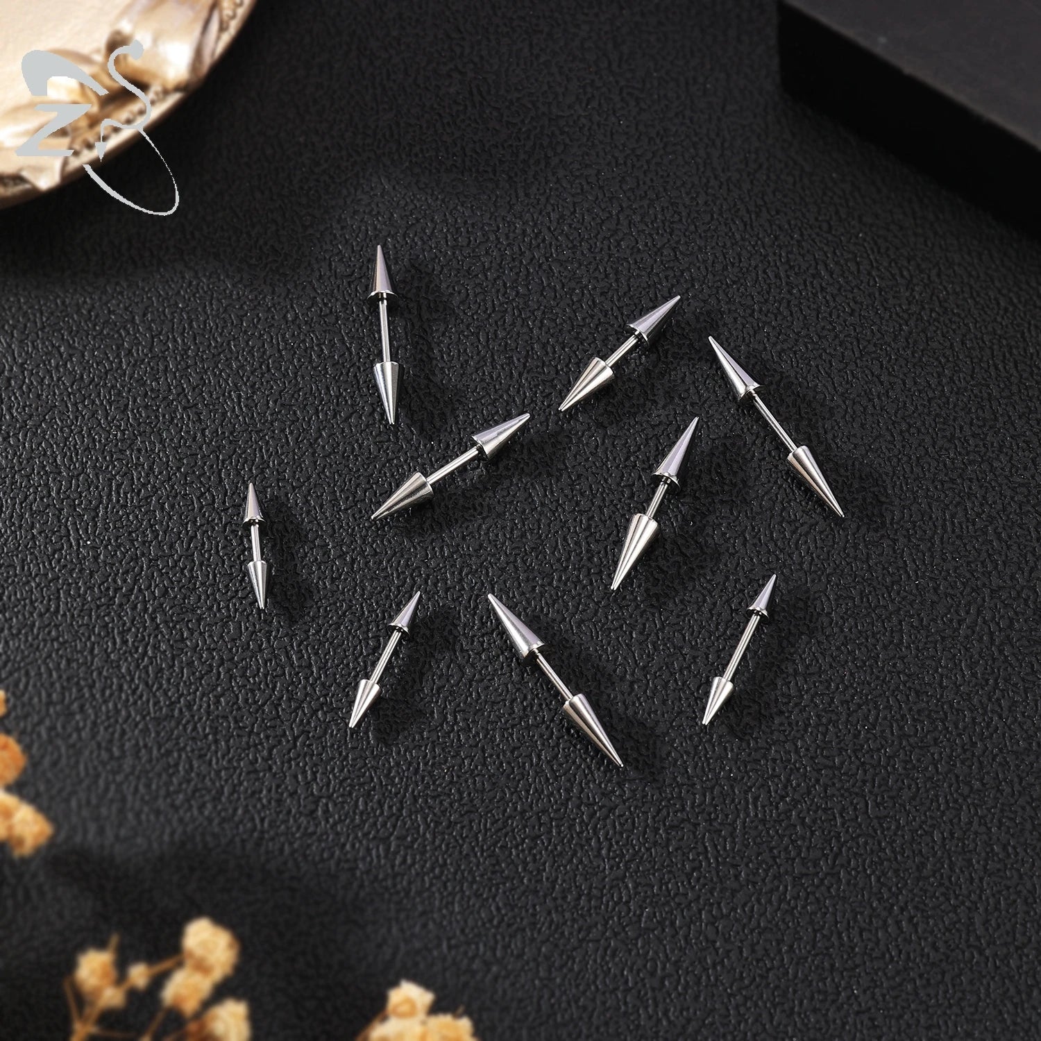 ZS 1PC 16G Long Spike Bridge Piercing Stainless Steel Eyebrow Ring Curved Barbell Cartilage Earring Punk Cone Labret Piercing