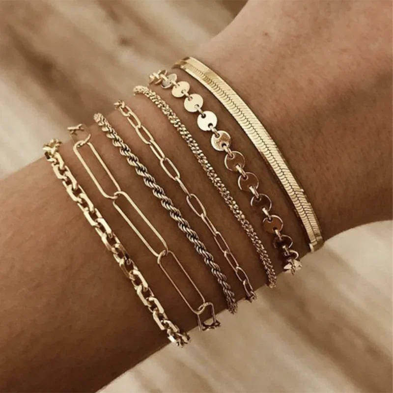 Multilayered Bracelet Gold Color Snake Paperclip Figaro Cuban Chain Stainless Steel Jewelry Male Female Bracelets Factory