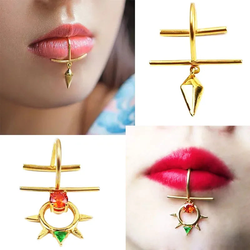 Fake Lip Piercing Jewelry none piercing labret faux lipring stainless steel  Lip Cuff  lead free nickel free body jewelry