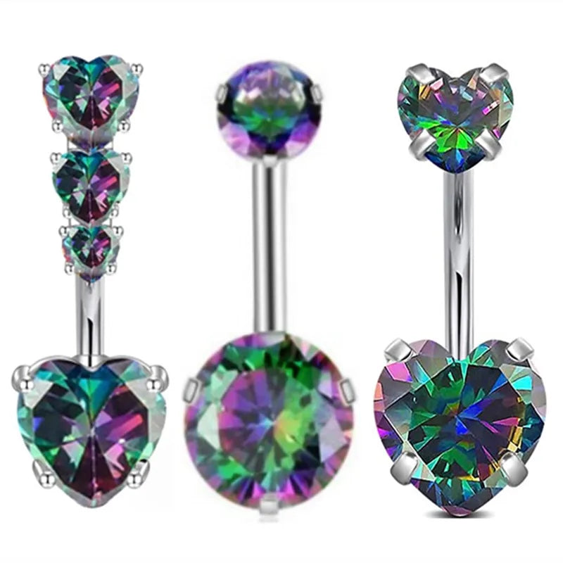 3PCS Heart Crystal Belly Button Piercing Jewelry Set Red Cz Navel Piercing Bulk Flower Belly Rings Pack Piercing Ombligo Lote