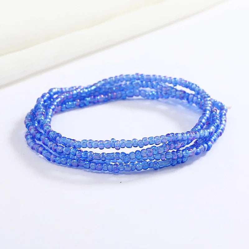 Women New Simple Fashion Hand Beaded Chain Glass Beaded Body Chain All-match Color Elastic Waist Chain BD7052