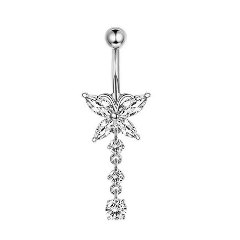 1PCS Stainless Steel CZ Belly Button Piercing Heart Navel Barbell Jewelry Butterfly Belly Button Ring Sexy Navel Ring For Women