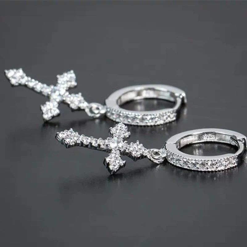 Classic Cross Point-Drill Crystal Replaceable Exquisite White Color Earrings For Women Men Hiphop Party Jewelry Gifts