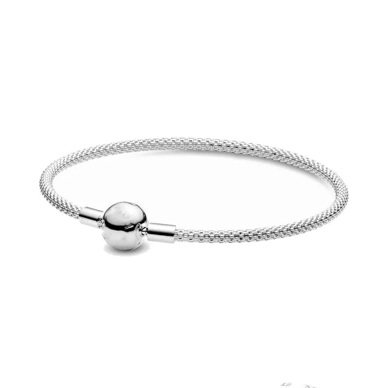 925 Silver European Heart Star Clasp Clip Snake Chain Size 16-21cm Bracelet Bangles Jewelry Accessories Charm