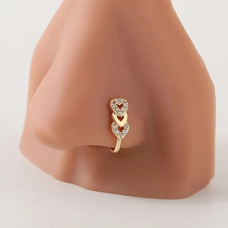 Bohemian Style Adjustable U-shaped Nose Clip with Red Zirconia - No Piercing Required Fake Nose Ring Jewelry