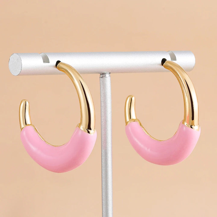 Trend Enamel Color C Shape Gold Color Hoop Earrings for Women Girls Colorful Candy Circle Piercing Ear Stud Creative Jewelry