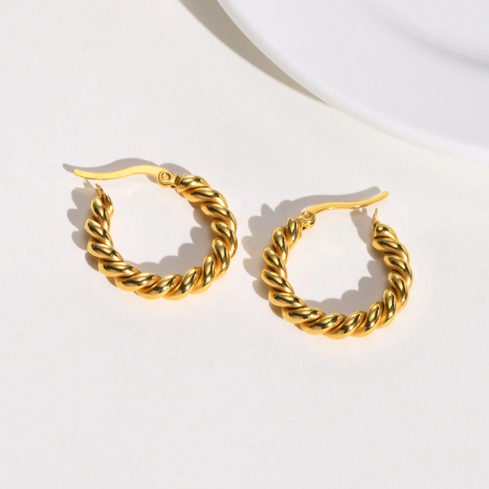 Circle Twisted Rope Hoops, Women's Huggie Earring, Stainless Steel Jewelry Waterproof