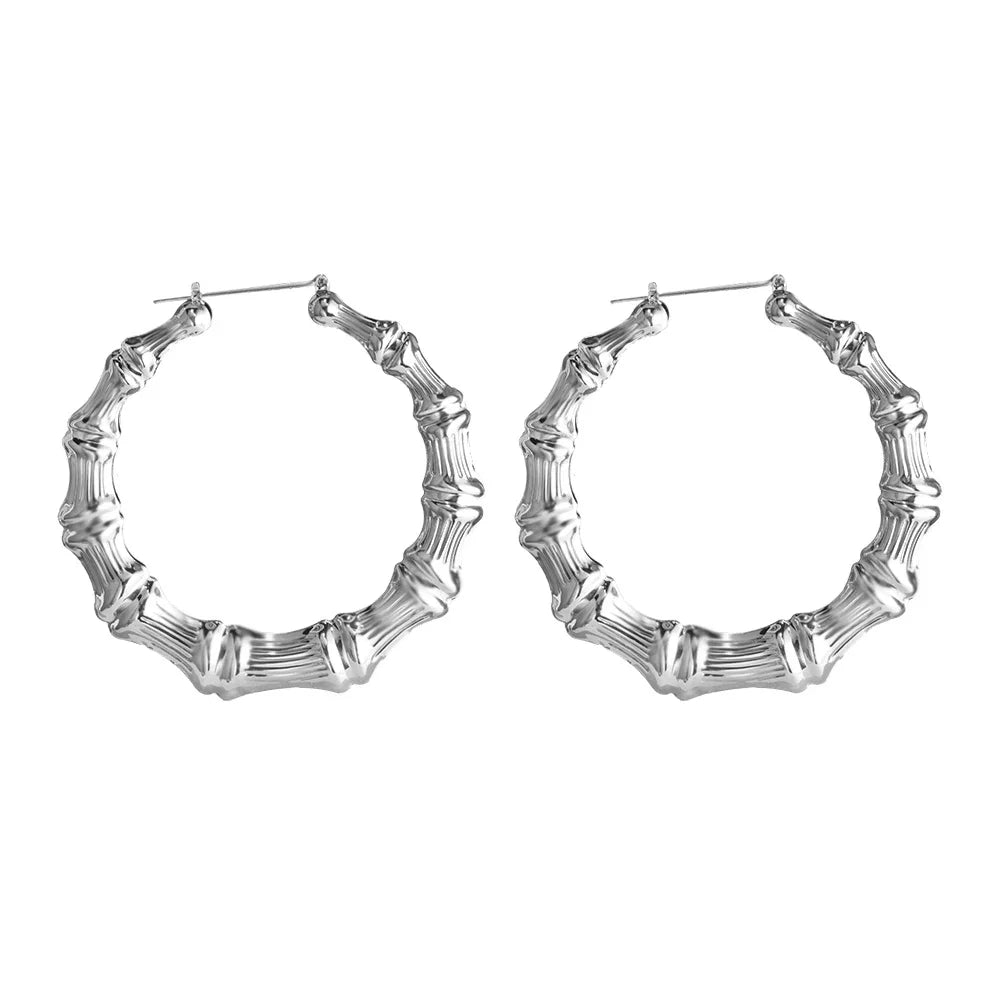 VIVILADY Big Large Bamboo Heart Hoop Earrings Women Gold Silver Color Basketball Wives Statement Brincos Boho Jewelry Party Gift