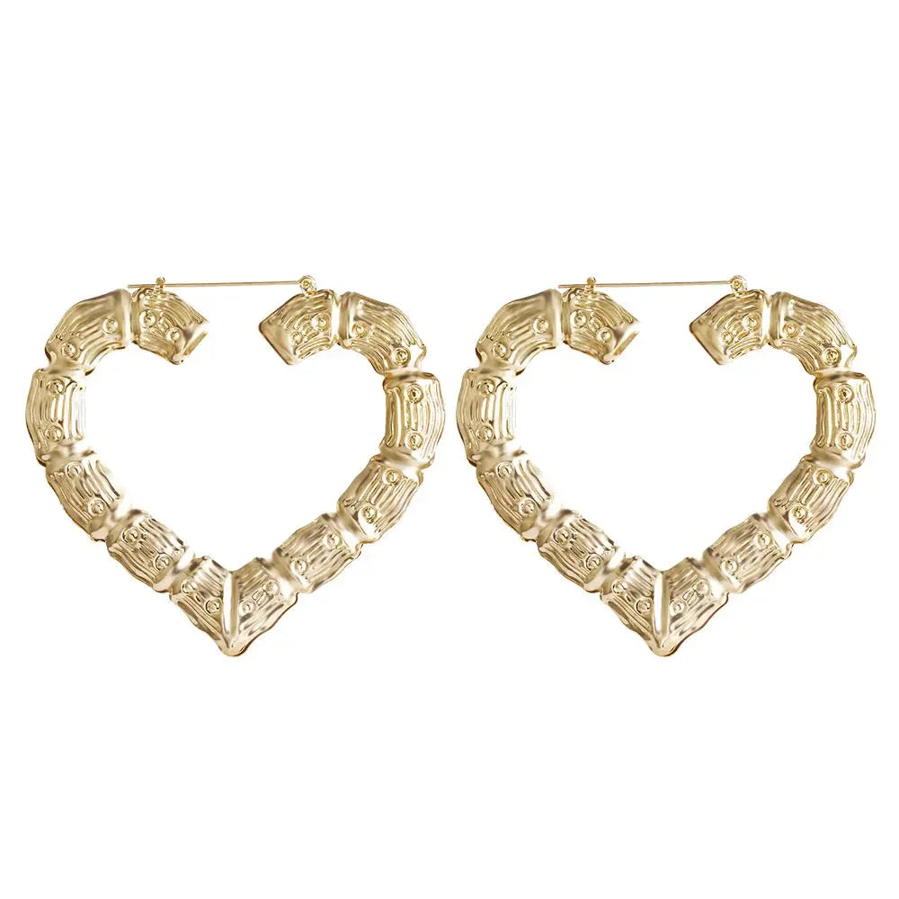 VIVILADY Big Large Bamboo Heart Hoop Earrings Women Gold Silver Color Basketball Wives Statement Brincos Boho Jewelry Party Gift