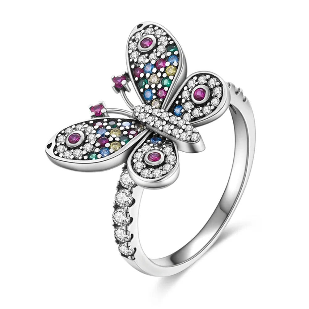 New Ladybug Full Set Colored Zirconia Butterfly Ring Sparkling Ladies Rings Fashion Jewelry Luxury Stackable Rings Gift Hot Sale
