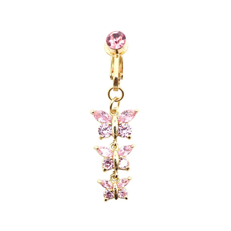 Faux Fake Belly Piercing Butterfly Leaves Dangling Long Fake Belly Button Pircing Clip On Umbilical Navel Cartilage Earring Clip