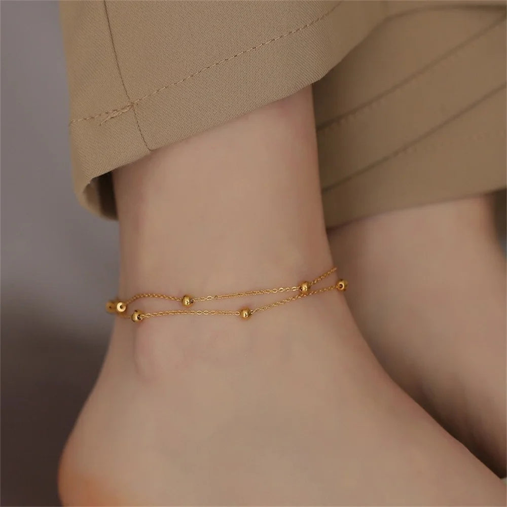 Gold Color Stainless Steel Bead Anklet Simple Multi-Layer Anklet For Women Fashion Jewelry Trendy Accessories Dropshipping