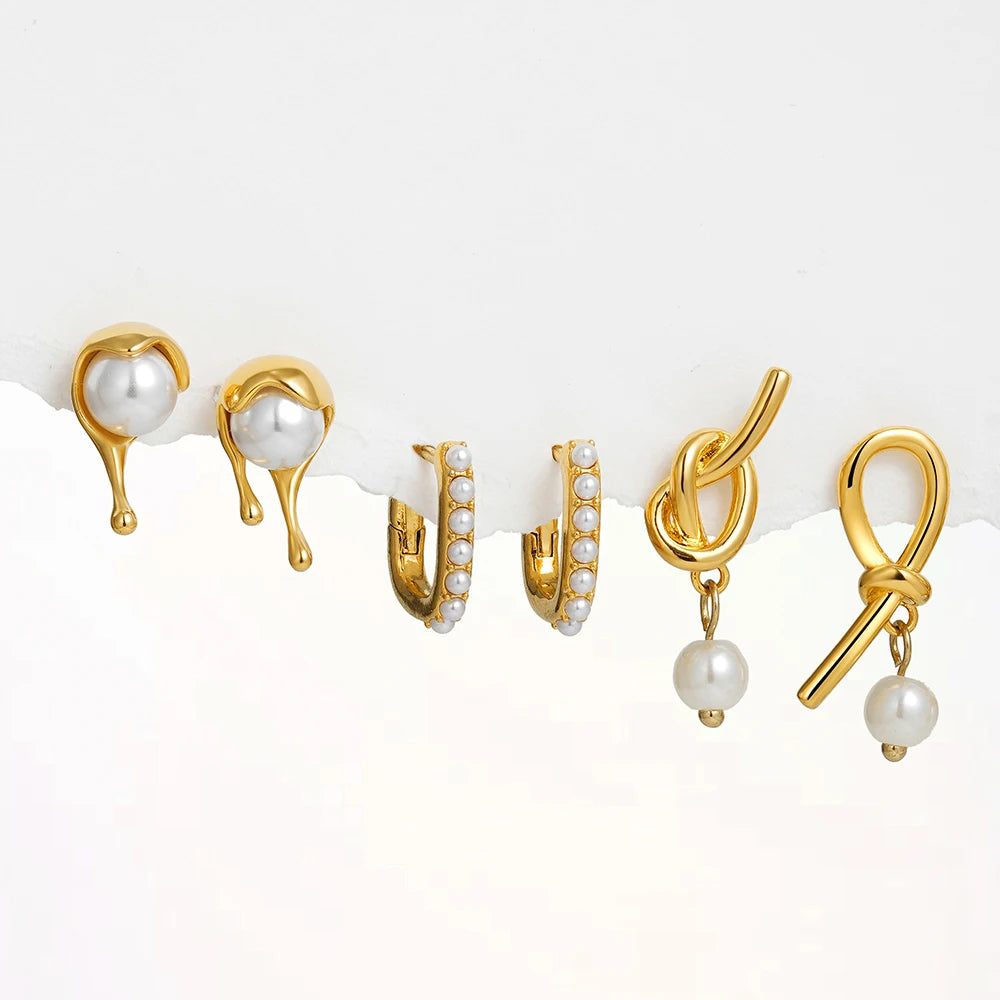 3 Pair/set Dainty Gold Color Geometric Circle Small Hoop Earrings for Women Statement Beads Twist Huggie Earring Fashion Jewelry