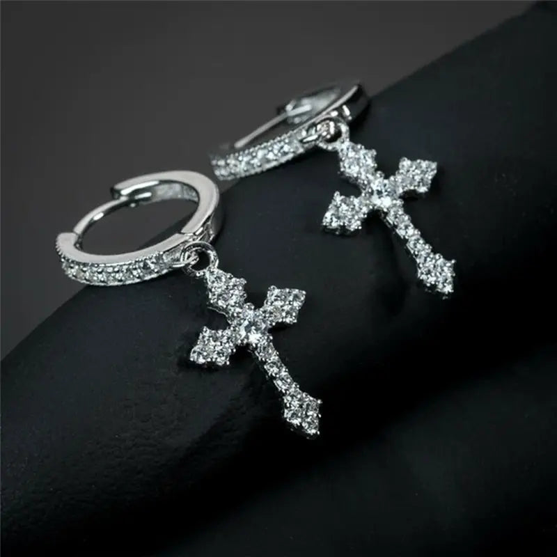Classic Cross Point-Drill Crystal Replaceable Exquisite White Color Earrings For Women Men Hiphop Party Jewelry Gifts