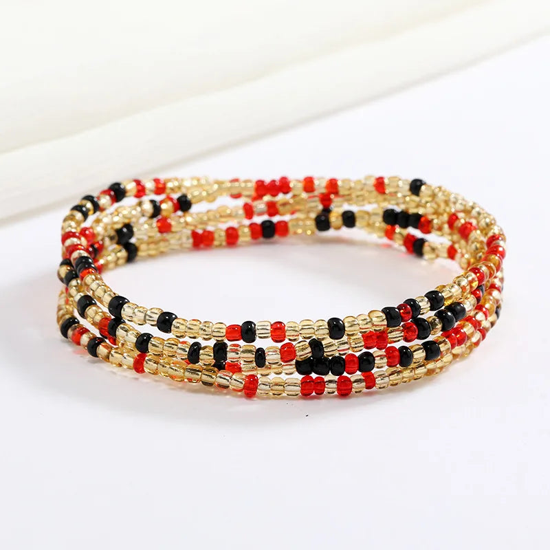 Women New Simple Fashion Hand Beaded Chain Glass Beaded Body Chain All-match Color Elastic Waist Chain BD7052