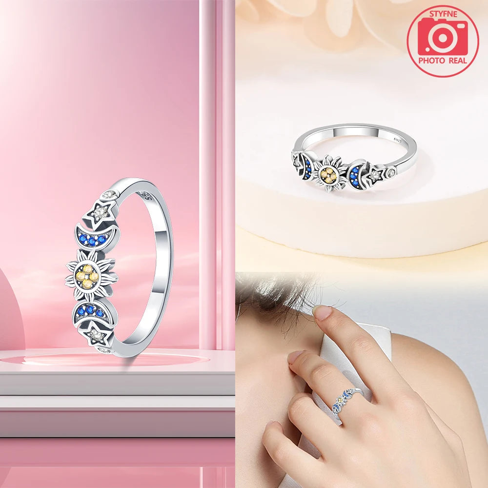 925 Sterling Silver Ring Elegant with For Women Sunflower Sun Combo Ring Band Perfect Gift for Special Occasions