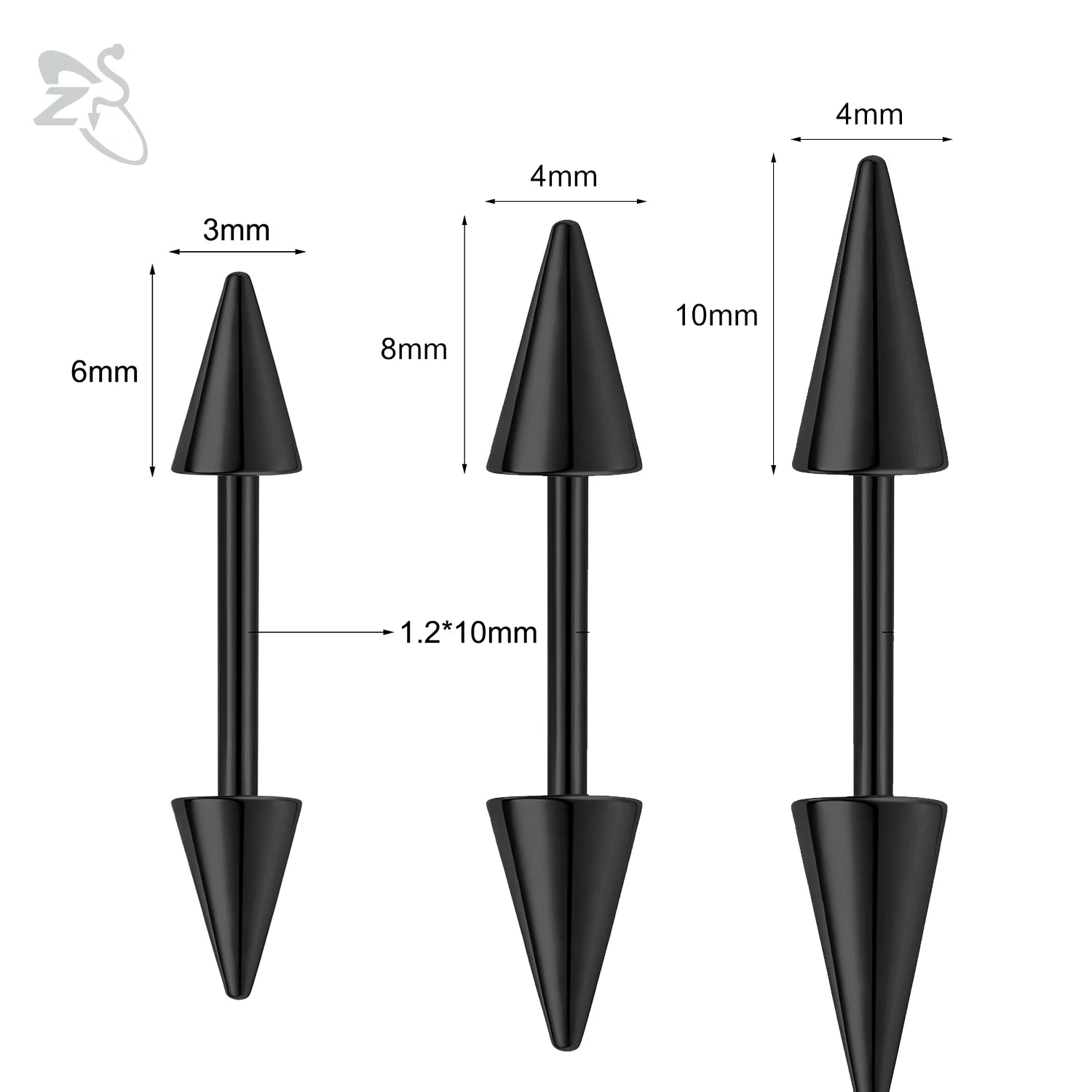 ZS 1PC 16G Long Spike Bridge Piercing Stainless Steel Eyebrow Ring Curved Barbell Cartilage Earring Punk Cone Labret Piercing