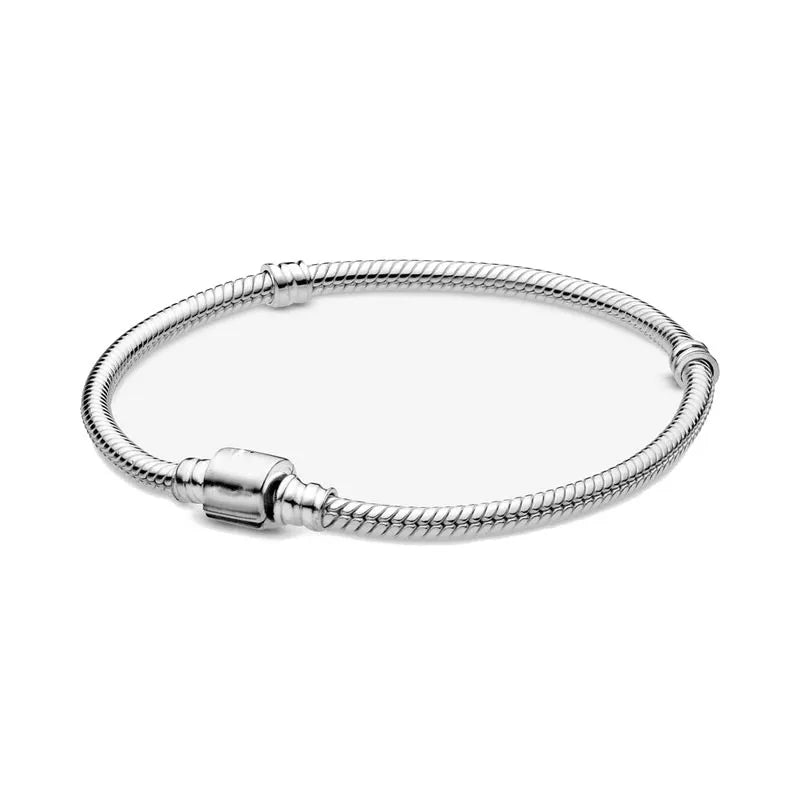 925 Silver European Heart Star Clasp Clip Snake Chain Size 16-21cm Bracelet Bangles Jewelry Accessories Charm