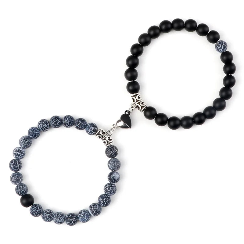 Hot Sale 2Pcs/Set Beads Bracelet For Lovers Natural Stone Distance Heart Magnet Couple Bracelets Friendship Fashion Jewelry Gift