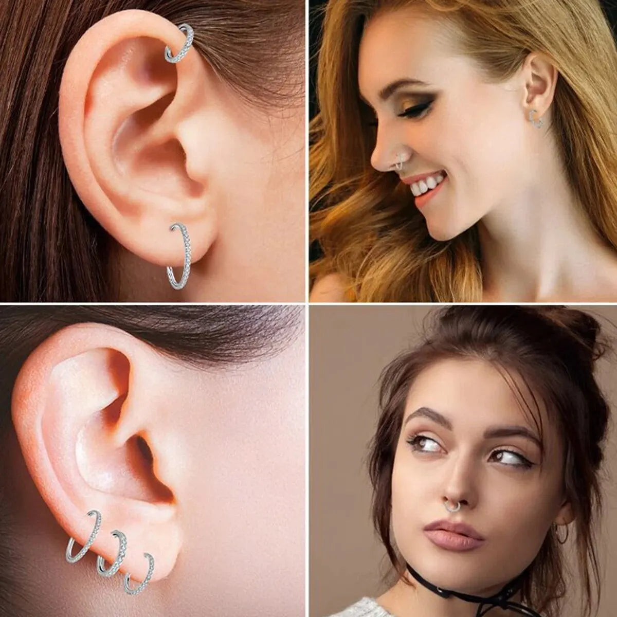 Stainless Stee Hinged Segment Hoop CZ Stone Nose Ring Nipple Ear Cartilage Tragus Helix Lip Earring Piercing Body Jewelry