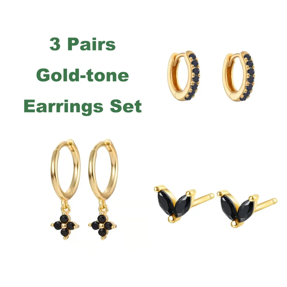1/3Pairs Copper Green CZ Stone Huggie Hoop Earring Stud Gold Color Silver Black Geometric Cartilage Earrings For Women Jewelry