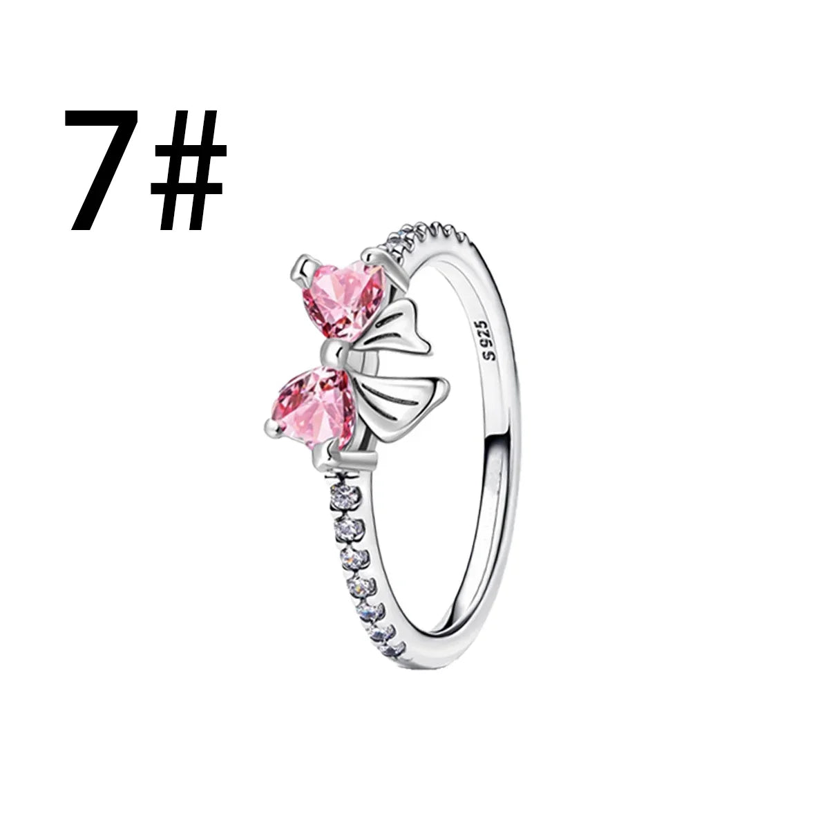 New Original 925 Sterling Silver Crown Bow Heart Set Ring Necklace Earring Crystal Women Valentine's Birthday Gift DIY Jewellery