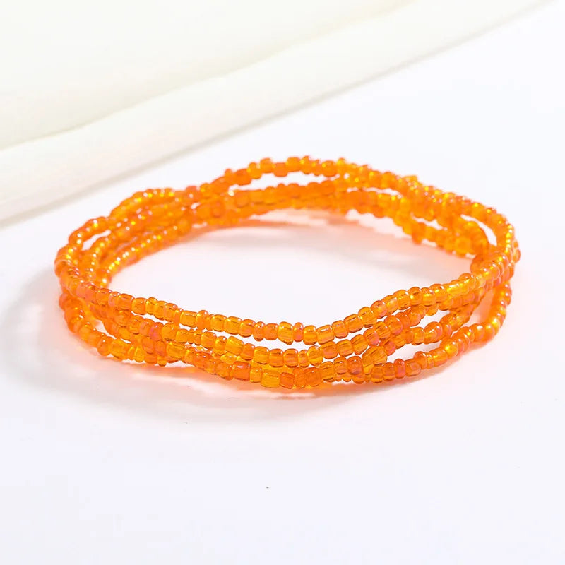 Women New Simple Fashion Hand Beaded Chain Glass Beaded Body Chain All-match Color Elastic Waist Chain BD7052