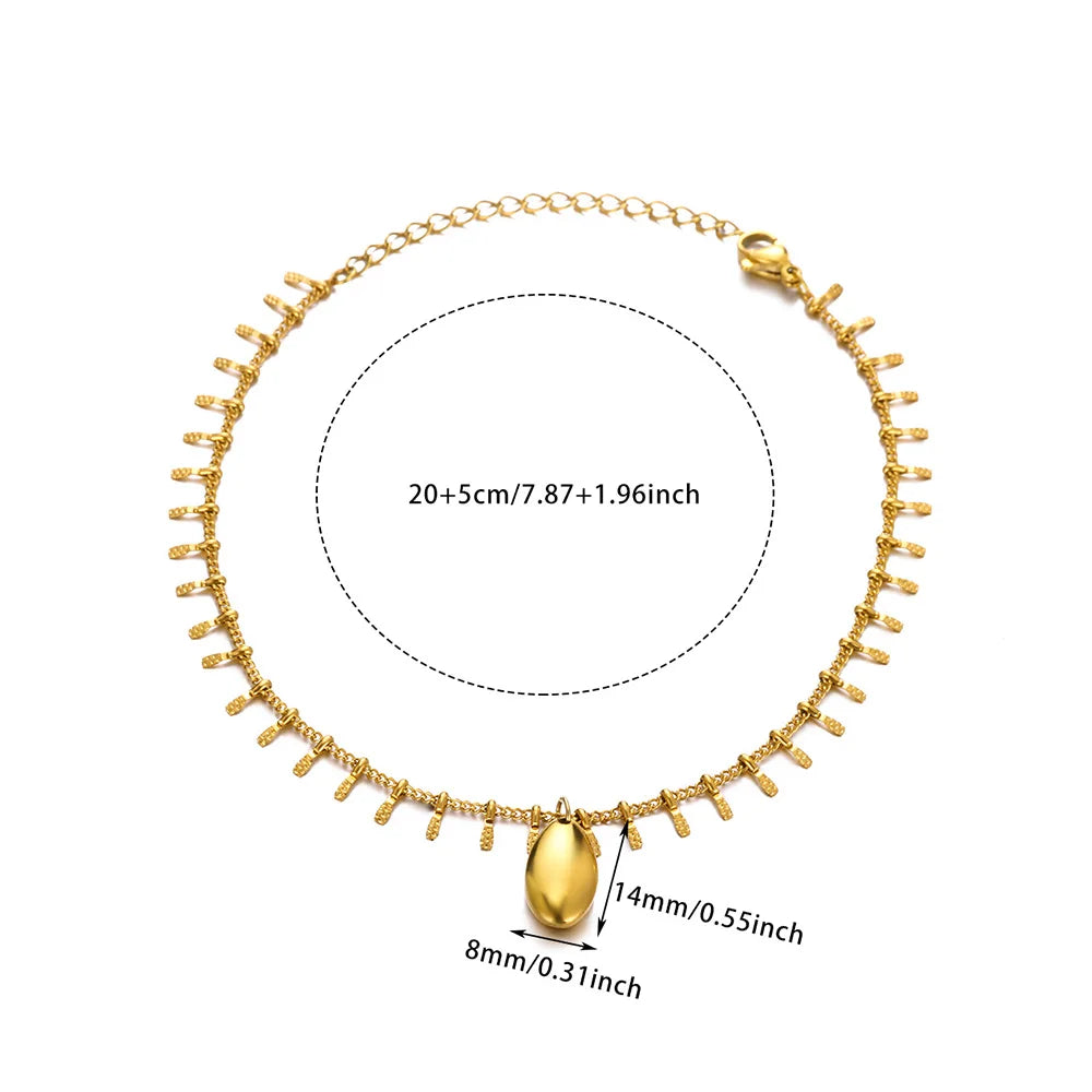 Gold Color Starfish Shell Fish Charm Anklet Link New Bead Chain Stainless Steel Bracelet Women On Foot Summer Waterproof Jewelry