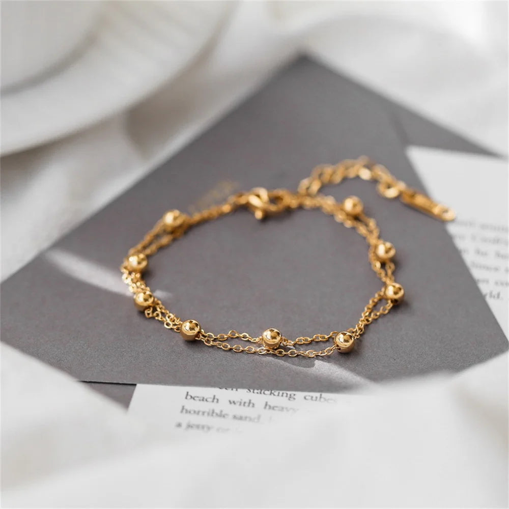 Gold Color Stainless Steel Bead Anklet Simple Multi-Layer Anklet For Women Fashion Jewelry Trendy Accessories Dropshipping