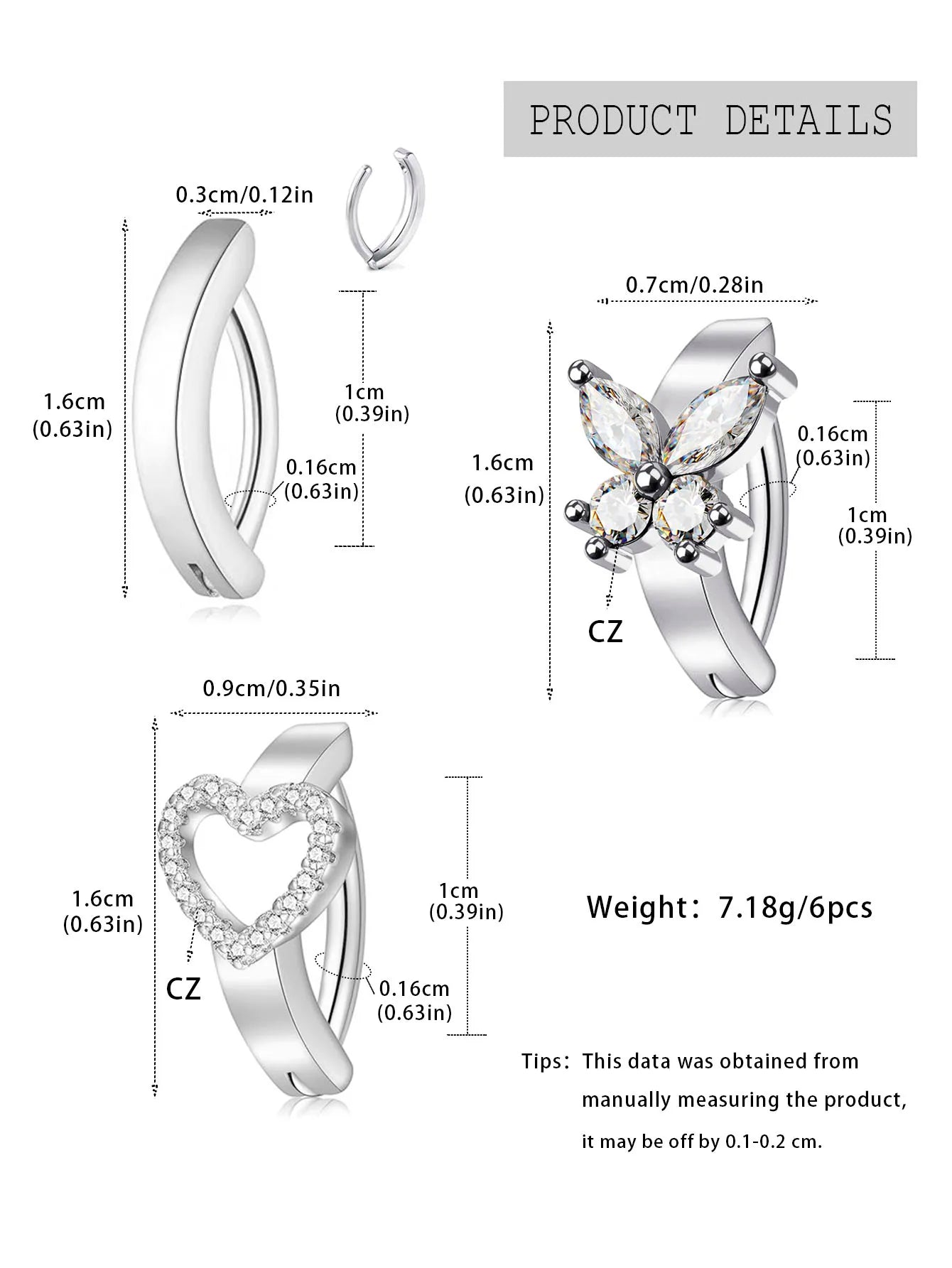 Stainless Steel CZ Butterfly Belly Button Ring Piercing Heart Navel Barbell Jewelry Plated 18K Gold Reverse Curved Belly Rings