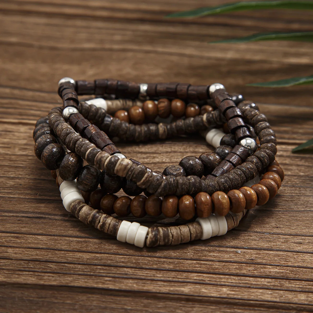 5pcs/set Wooden Beads Bracelet for Men,Hip Hop Niche Natural Stone Stacked Bracelet,Male Handmade Jewelry Gifts