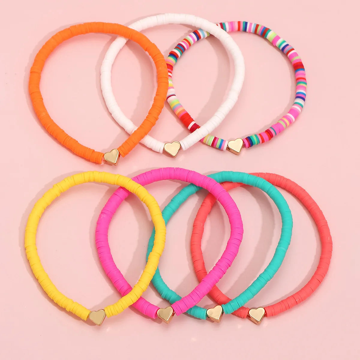 7Pcs Colorful Stackable Anklet Set For Women Heart Charm Soft Clay Pottery Layering Ankle Bracelet Girls Summer Beach Jewelry