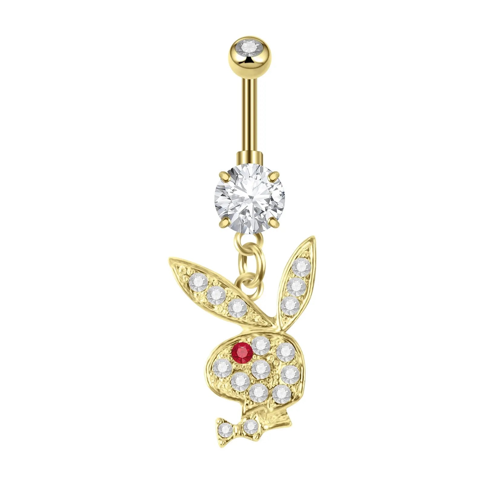 1pc Stainless Steel Belly Button Piercing Crystal Belly Button Ring Rabbit Pendant Gold Belly Button Ring Body Woman's Jewelry