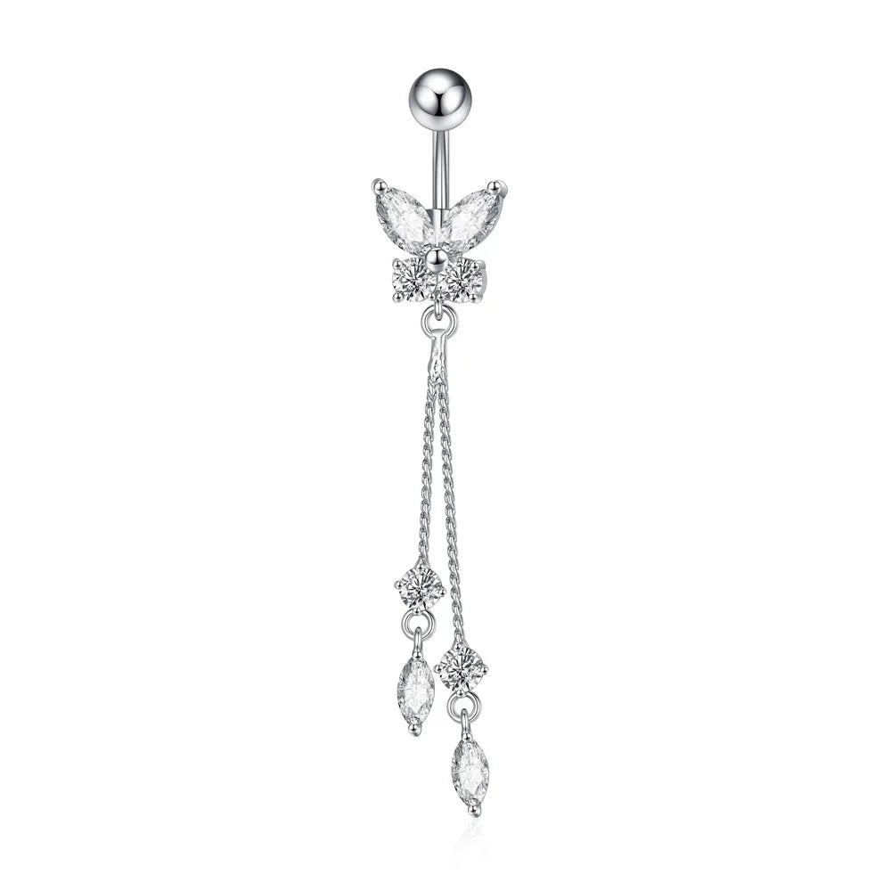 Trendy Angel Belly Button Rings Stainless Steel Zircon Butterfly Navel Piercing Surgical for Women Body Belly Jewelry Pendant