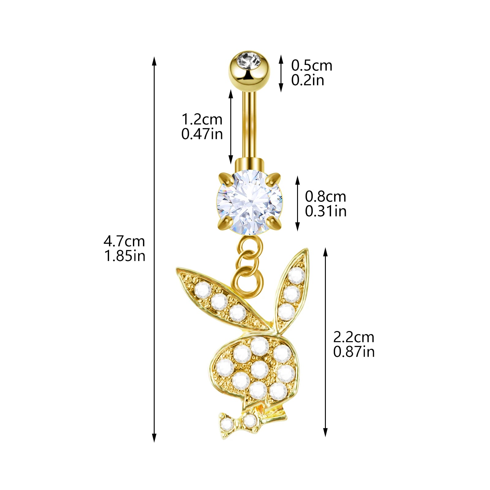1pc Stainless Steel Belly Button Piercing Crystal Belly Button Ring Rabbit Pendant Gold Belly Button Ring Body Woman's Jewelry