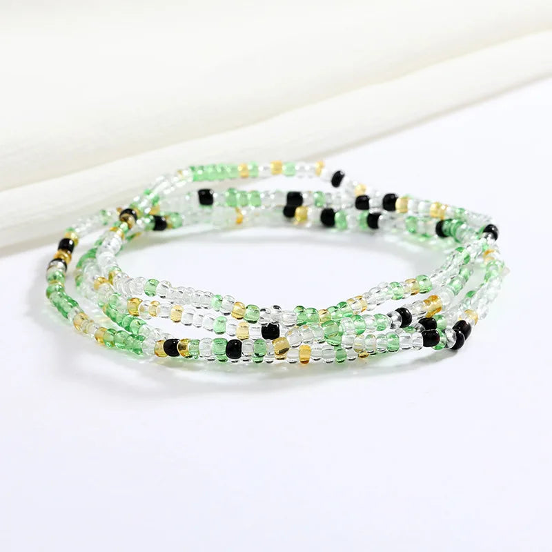 Women New Simple Fashion Hand Beaded Chain Glass Beaded Body Chain All-match Color Elastic Waist Chain BD7052
