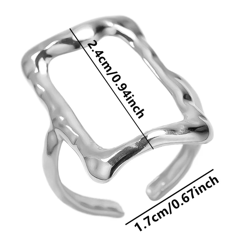 1Pc Stainless Steel Waterproof Women Personality Textured Chunky Open Rings Vintage Hollow Irregular Multi-layer Anillos Jewelry