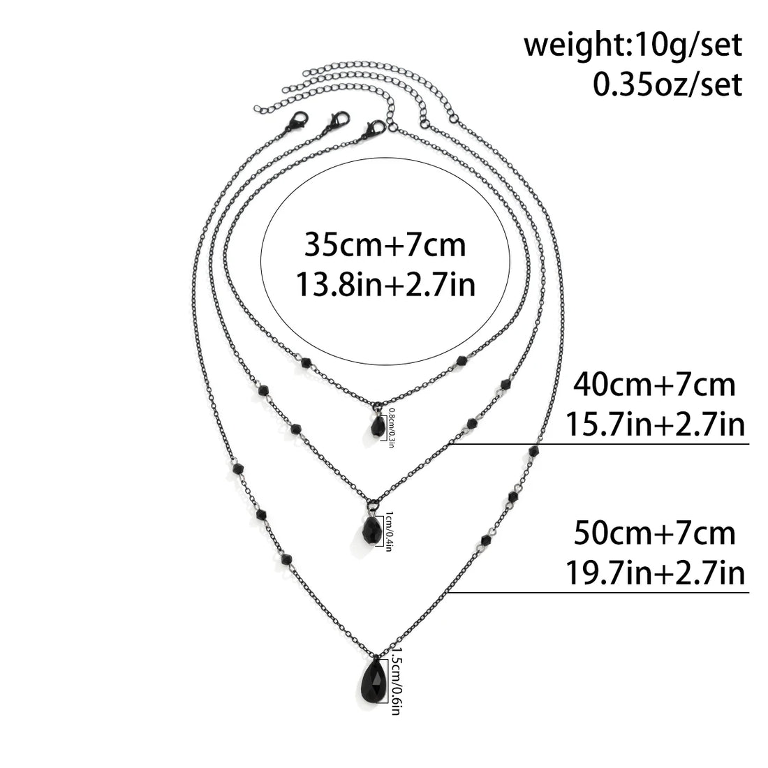 IngeSight.Z Gothic Multi layered Black Droplet Crystal Pendant Necklace Set for Women Vintage Black Metal Link Chain Choker Neck