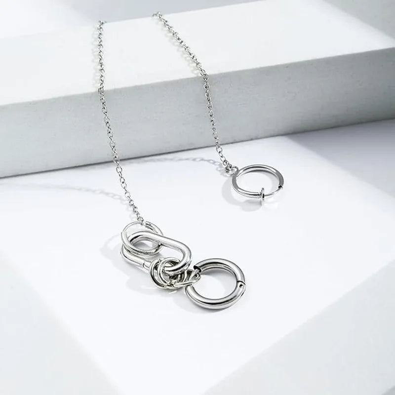 Anime Cosplay Punk Chain Linked Earrings Hinged Lip Ring Fake Piercing Lip Clip Earring Accessories Creative Metal Earrings