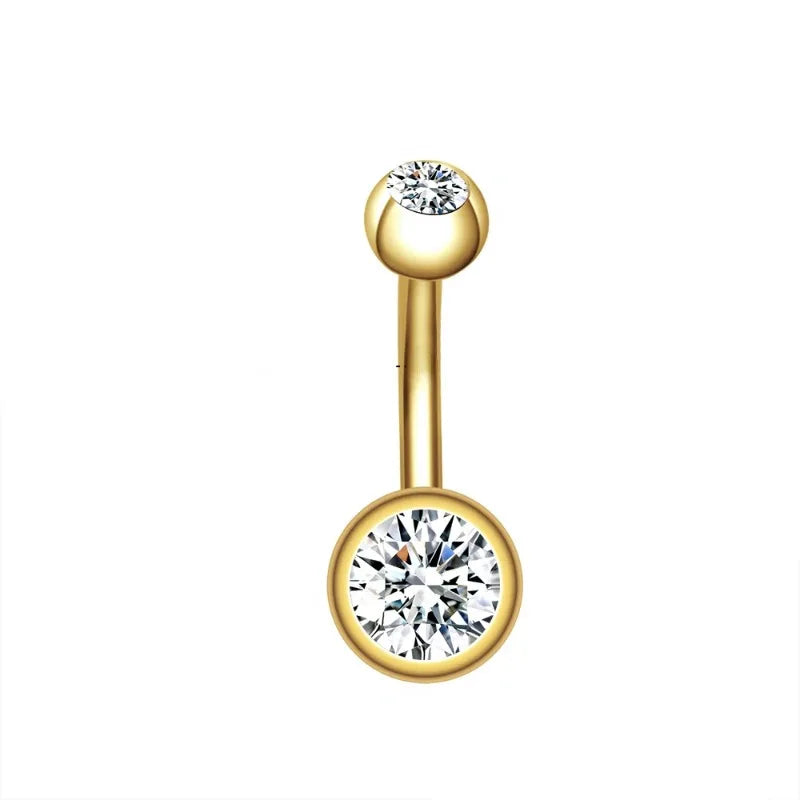 1Pc Gold Color Stainless Steel Belly Ring, Flower Heart Shaped CZ Crystal Navel Belly Button Rings Butterfly Navel Piercings 14G