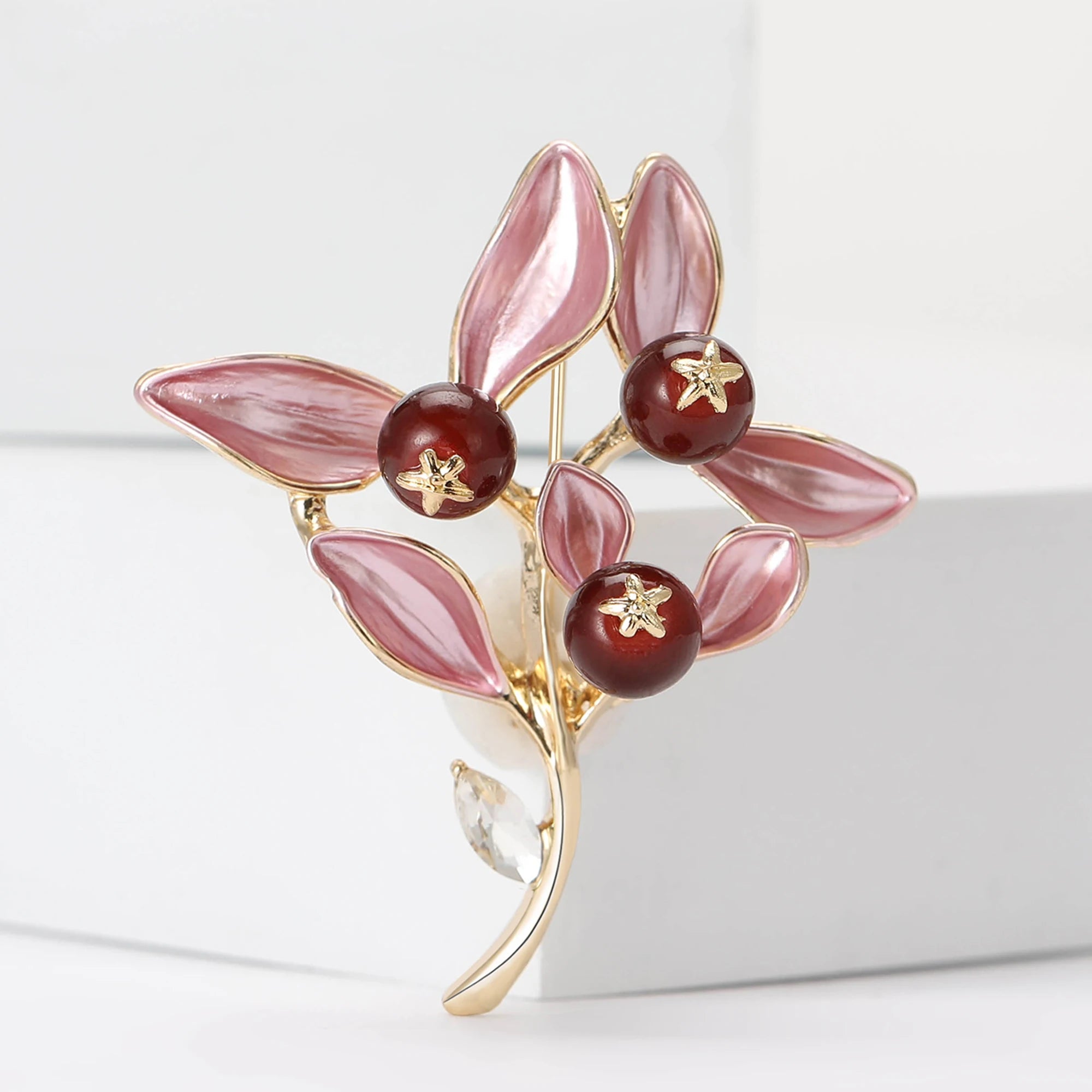 Pearl Lily of the Valley Flower Brooches for Women Enamel Berry Pin Plant Lapel Pins Office Party Funny Friend Gifts Accessories