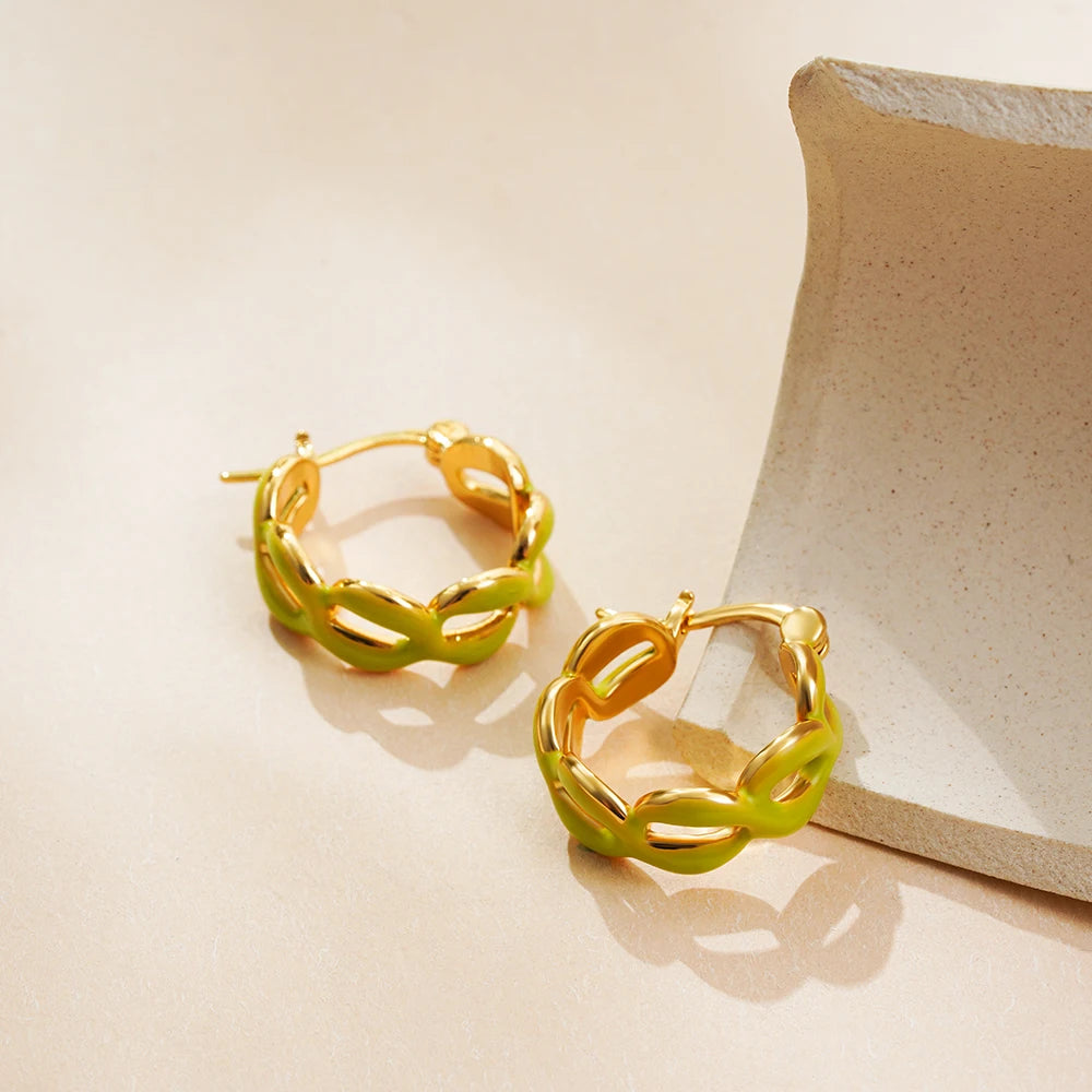 Fahsion Gold Color Twist Chain Link Hoop Earrings for Women Stainless Steel Statement Enamel Metal Huggie Earring Jewelry Aretes