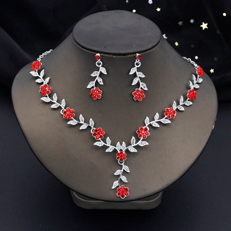Rhinestone Bride Jewelry Sets for Women Luxury Flower Choker Necklace Earrings Wedding Dress Bridal Necklace Sets Fashion